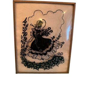 Vintage Reverse Painted Silhouette with Convex Glass & copper Edge Wall Art